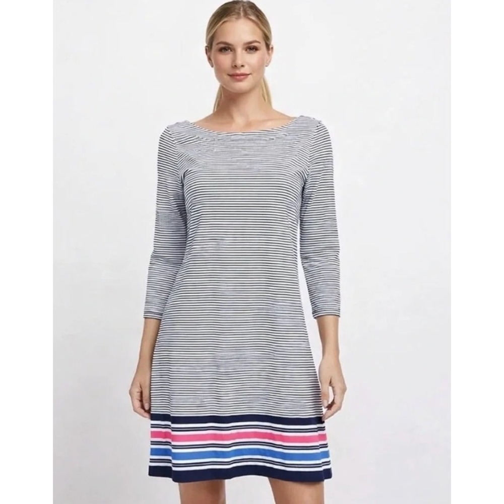 Lilly Pulitzer Striped Dress XS Preppy Navy White Pink Bow Back Pima Cotton Mini